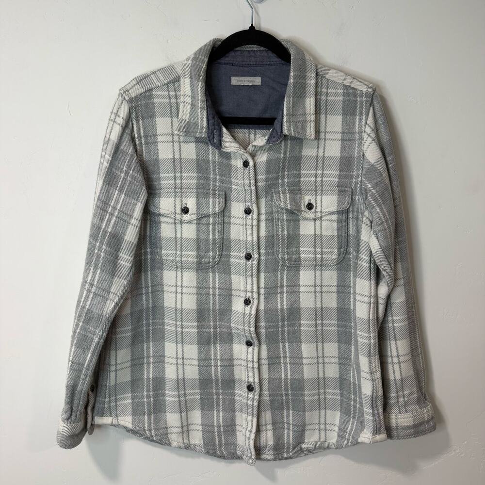 Outerknown Blanket Shirt - Plaid Button Down Shirt in Gray and White